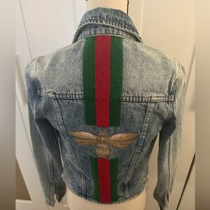 Jean Jacket with embellished bee design (XS)